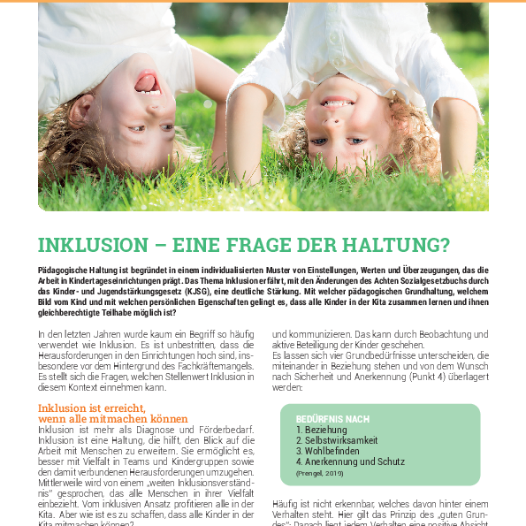 Fachbeitrag Inklusion - eine Frage der Haltung von Iris Hille-Lüke, Verband kath. Kitas Bayern e.V. 