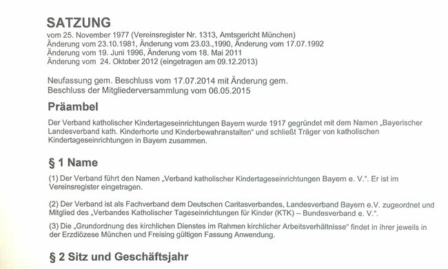 Satzung Verband kath. Kitas Bayern e.V. 