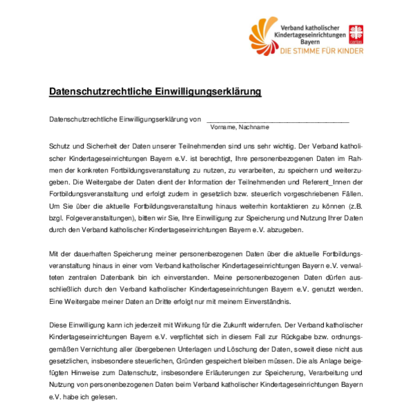 Datenschutzrechtliche Einwilligungserklaerung Fortbildungen - Verband kath. Kita Bayern e.V. 