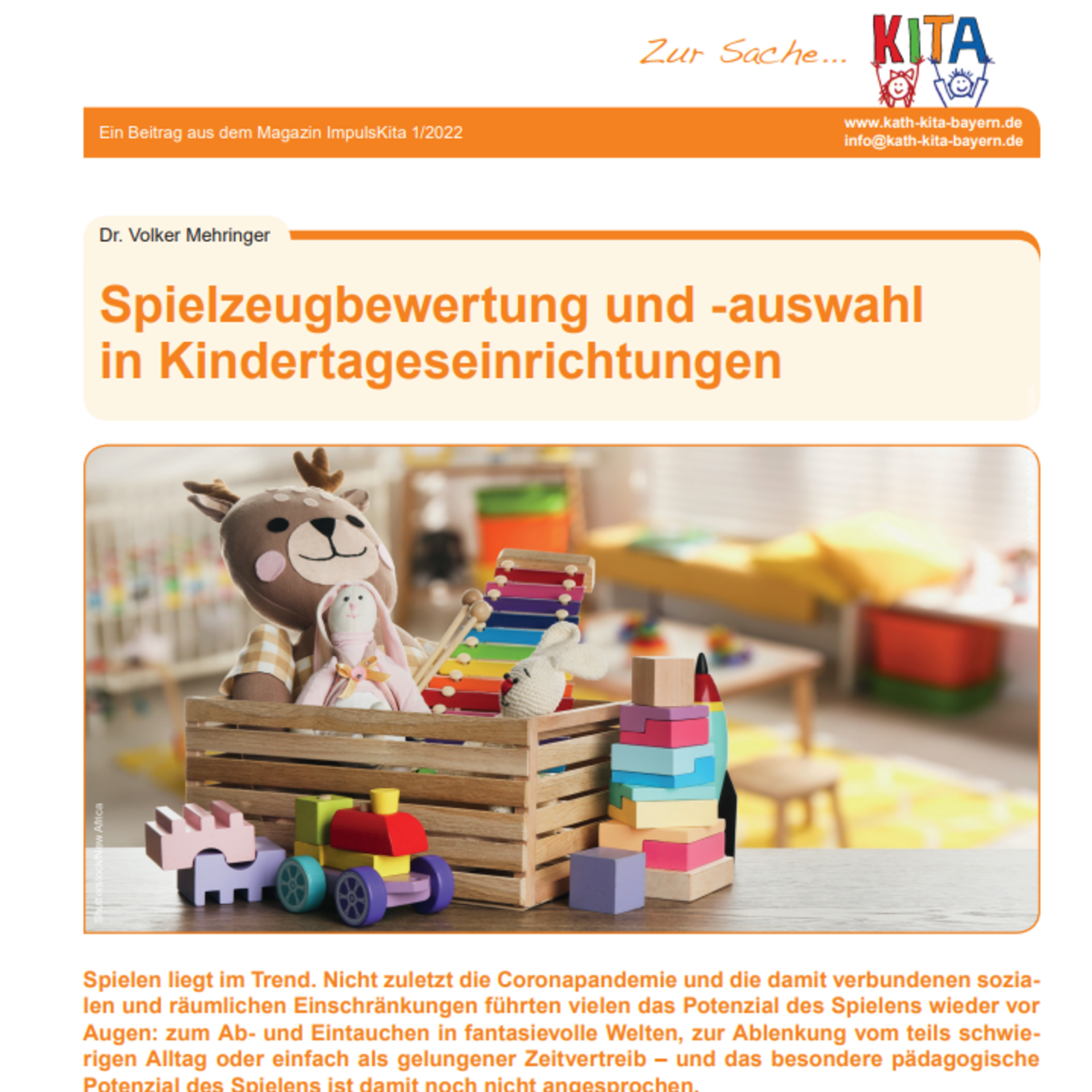 Dr. Volker Mehringer - Spielzeugbewertung und -auswahl in Kitas - 2022