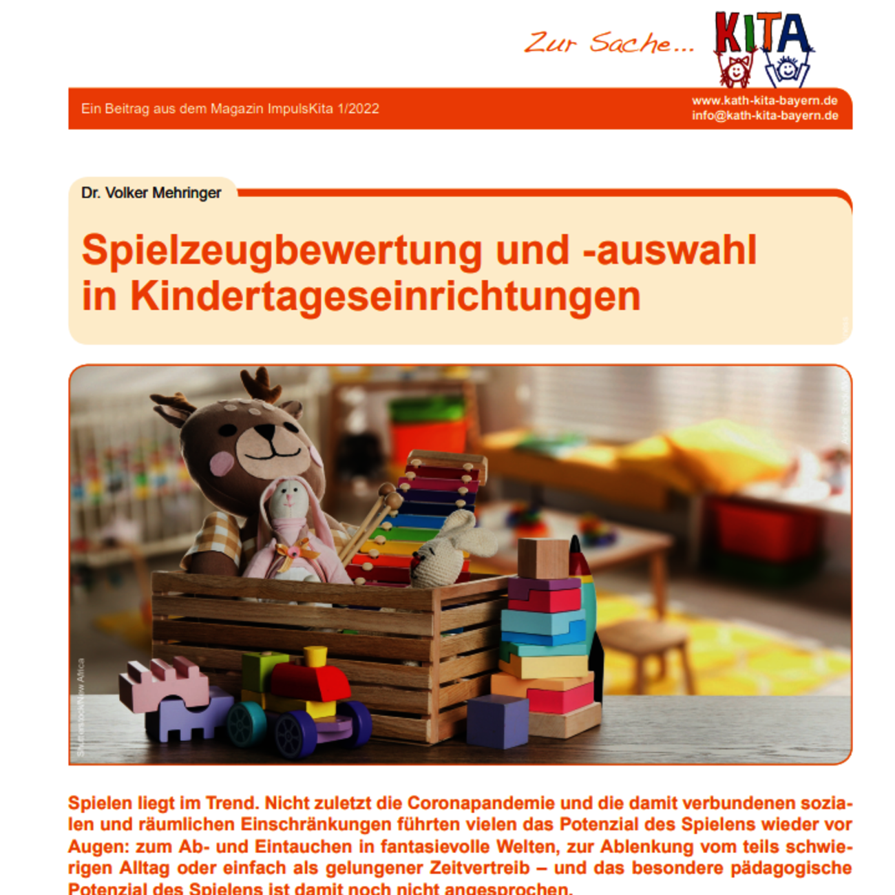 Dr. Volker Mehringer - Spielzeugbewertung und -auswahl in Kitas - 2022