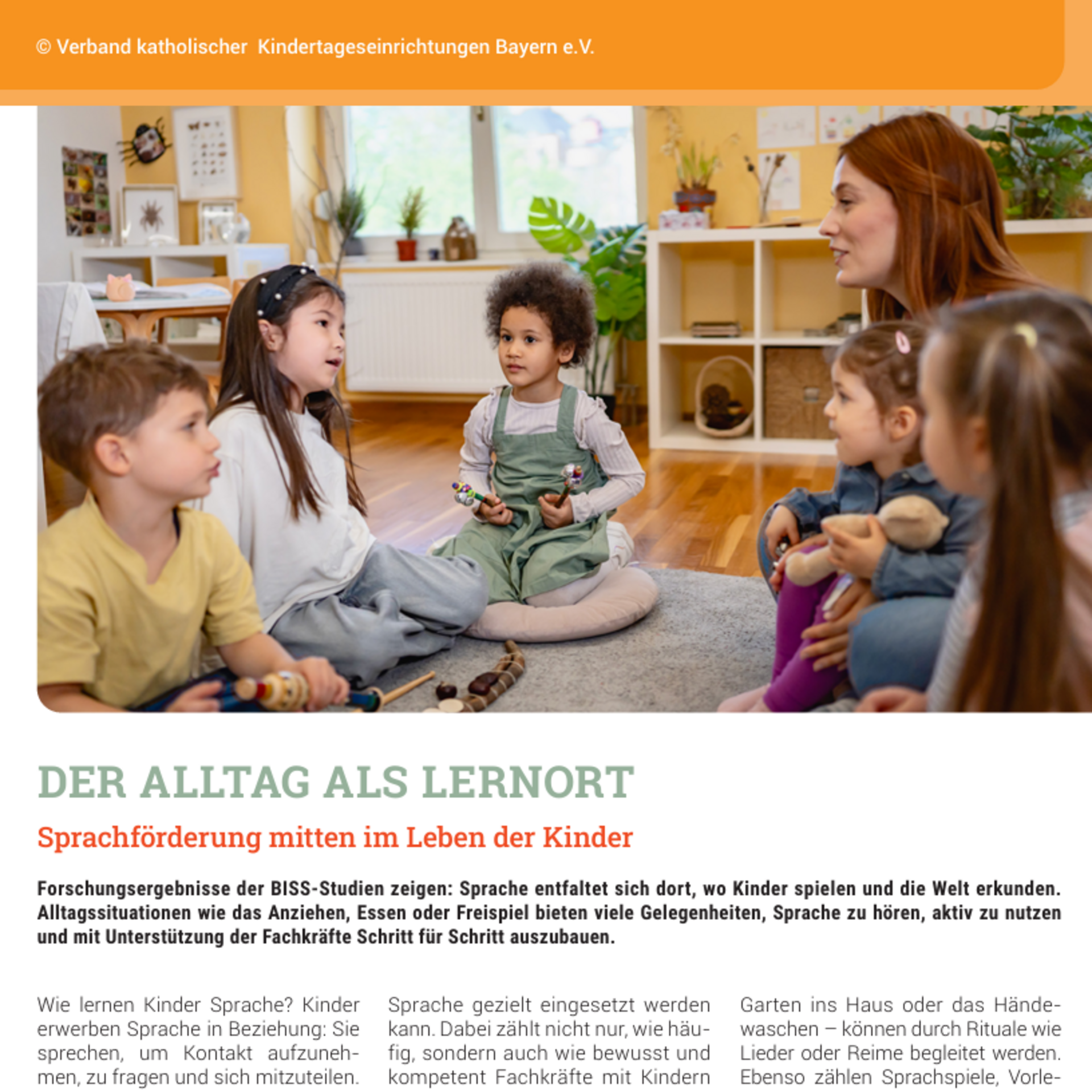Fachbeitrag: Der Alltag als Lernort - Sprachförderung mitten im Leben der Kinder von Dr. Nicole Ehrmann-Ludwig für Verband kath. Kitas Bayern 