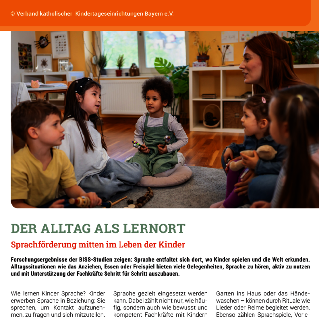 Fachbeitrag: Der Alltag als Lernort - Sprachförderung mitten im Leben der Kinder von Dr. Nicole Ehrmann-Ludwig für Verband kath. Kitas Bayern 